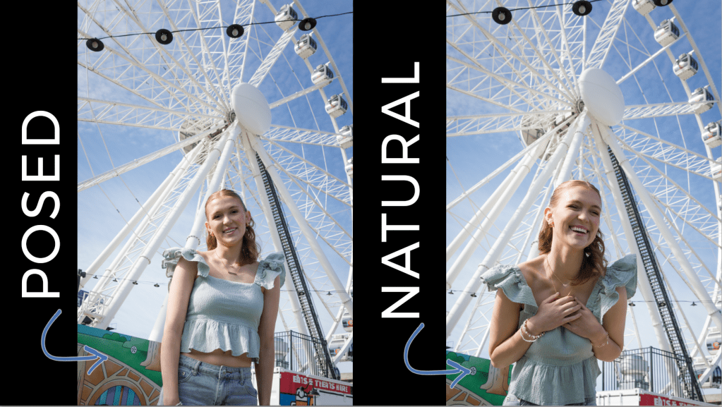 look at the difference between posed and natural expressions in this senior photo session